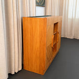 Art Deco Satinwood Lit Dry Bar Music Entertainment System Cabinet