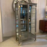 Antique Industrial Brushed Steel Double Door Apothecary Display Cabinet