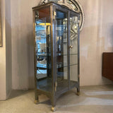 Antique Industrial Brushed Steel Double Door Apothecary Display Cabinet