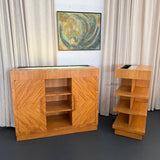Art Deco Satinwood Lit Dry Bar Music Entertainment System Cabinet