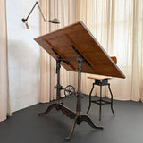 Antique Gunmetal Cast Iron And Pine Drafting Table By Keuffel & Esser
