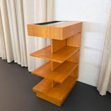 Tiered Art Deco Satinwood Side Shelving Unit With Built-in Lighting