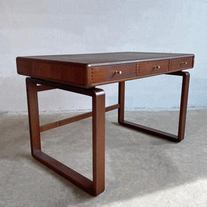 Danish Modern Teak Bentwood Leather Top Desk