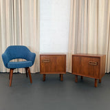 Pair Of Mid-Century Modern Walnut With Brass Trim Nightstands End Tables