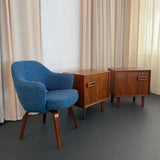 Pair Of Mid-Century Modern Walnut With Brass Trim Nightstands End Tables