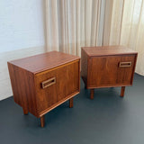 Pair Of Mid-Century Modern Walnut With Brass Trim Nightstands End Tables