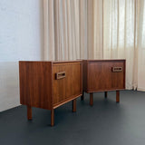 Pair Of Mid-Century Modern Walnut With Brass Trim Nightstands End Tables