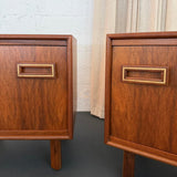 Pair Of Mid-Century Modern Walnut With Brass Trim Nightstands End Tables