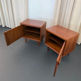 Pair Of Mid-Century Modern Walnut With Brass Trim Nightstands End Tables