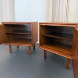 Pair Of Mid-Century Modern Walnut With Brass Trim Nightstands End Tables