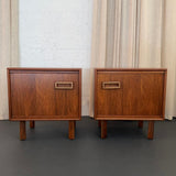 Pair Of Mid-Century Modern Walnut With Brass Trim Nightstands End Tables
