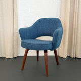 Eero Saarinen For Knoll Wood Executive Armchair In Blue Bouclé
