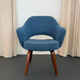 Eero Saarinen For Knoll Wood Executive Armchair In Blue Bouclé