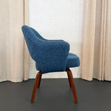 Eero Saarinen For Knoll Wood Executive Armchair In Blue Bouclé