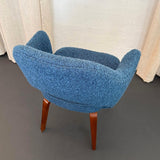 Eero Saarinen For Knoll Wood Executive Armchair In Blue Bouclé