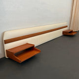 Mid-Century Modern Teak And Vinyl Headboard With Nightstands By Myers