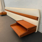 Mid-Century Modern Teak And Vinyl Headboard With Nightstands By Myers