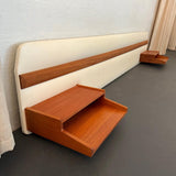 Mid-Century Modern Teak And Vinyl Headboard With Nightstands By Myers