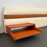 Mid-Century Modern Teak And Vinyl Headboard With Nightstands By Myers
