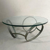 Post Modern Circular Glass And Bronze Coffee Table