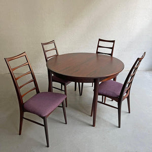 Scandinavian Modern Rosewood Round Extension Dining Set By Niels Koefoed