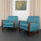 Mid-Century Modern Adrian Pearsall Style Upholstered Walnut Lounge Armchairs