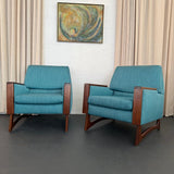 Mid-Century Modern Adrian Pearsall Style Upholstered Walnut Lounge Armchairs