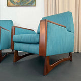 Mid-Century Modern Adrian Pearsall Style Upholstered Walnut Lounge Armchairs