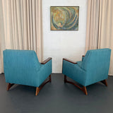 Mid-Century Modern Adrian Pearsall Style Upholstered Walnut Lounge Armchairs