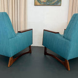 Mid-Century Modern Adrian Pearsall Style Upholstered Walnut Lounge Armchairs