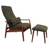 Danish Modern Recliner Lounge Chair Ottoman Set By Søren Ladefoge For SL Mobler
