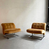 Pair Of Mid-Century Modern Chrome Cantilever Slipper Lounge Chairs