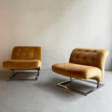 Pair Of Mid-Century Modern Chrome Cantilever Slipper Lounge Chairs