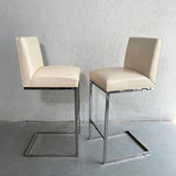 Minimal Leather Chrome Cantilever Bar Stools