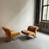 Pair Of Mid-Century Modern Chrome Cantilever Slipper Lounge Chairs