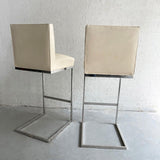 Minimal Leather Chrome Cantilever Bar Stools