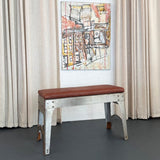 Custom Industrial Brushed Steel And Leather Bench