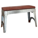 Custom Industrial Brushed Steel And Leather Bench