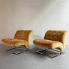 Pair Of Mid-Century Modern Chrome Cantilever Slipper Lounge Chairs