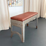 Custom Industrial Brushed Steel And Leather Bench
