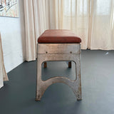 Custom Industrial Brushed Steel And Leather Bench