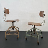 Pair Of Industrial Height Adjustable Rolling Office Chairs By Toledo