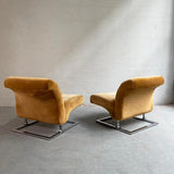 Pair Of Mid-Century Modern Chrome Cantilever Slipper Lounge Chairs