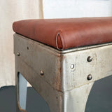 Custom Industrial Brushed Steel And Leather Bench
