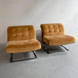 Pair Of Mid-Century Modern Chrome Cantilever Slipper Lounge Chairs