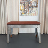 Custom Industrial Brushed Steel And Leather Bench