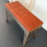 Custom Industrial Brushed Steel And Leather Bench