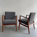 Pair Mid Century Modern Walnut Armchairs By Jens Risom