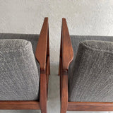 Pair Mid Century Modern Walnut Armchairs By Jens Risom