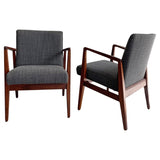 Pair Mid Century Modern Walnut Armchairs By Jens Risom